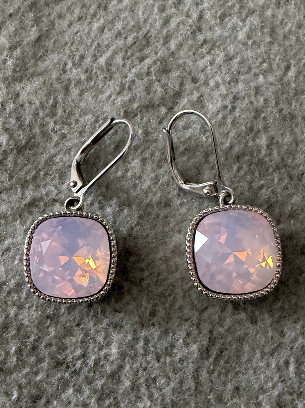 Touchstone Crystal Pink Opal Cushion Drop Earrings